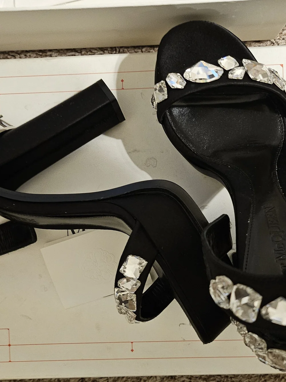 Alexander McQueen Black Crystal-Embellished Block Heel Sandals